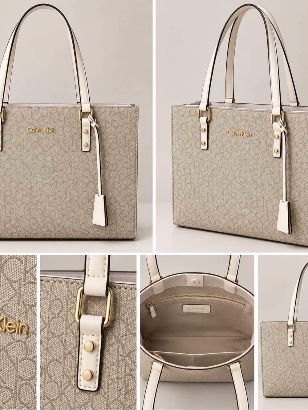 Calvin Klein Cream-Beige Signature Monogram Tote